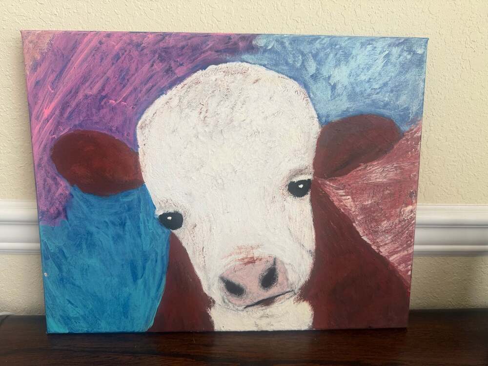 Hereford Calf Original Acrylic Painting on Canvas 18"x14"